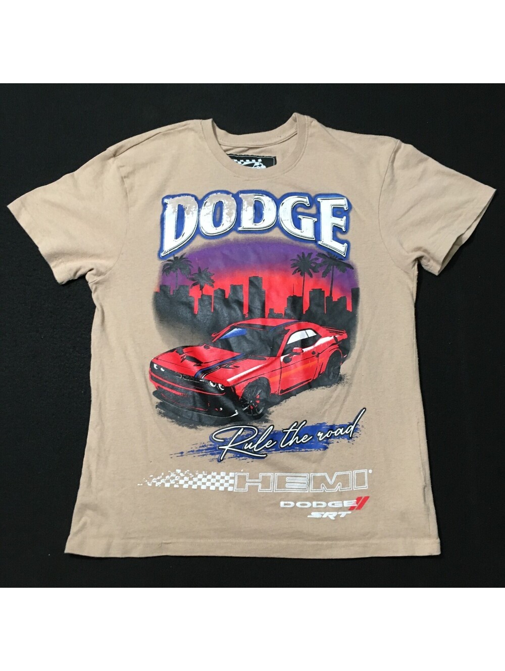 Dodge x Reason Beige Hellcat Raising Hell Graphic Men's T-Shirt MEDIUM SRT HEMI